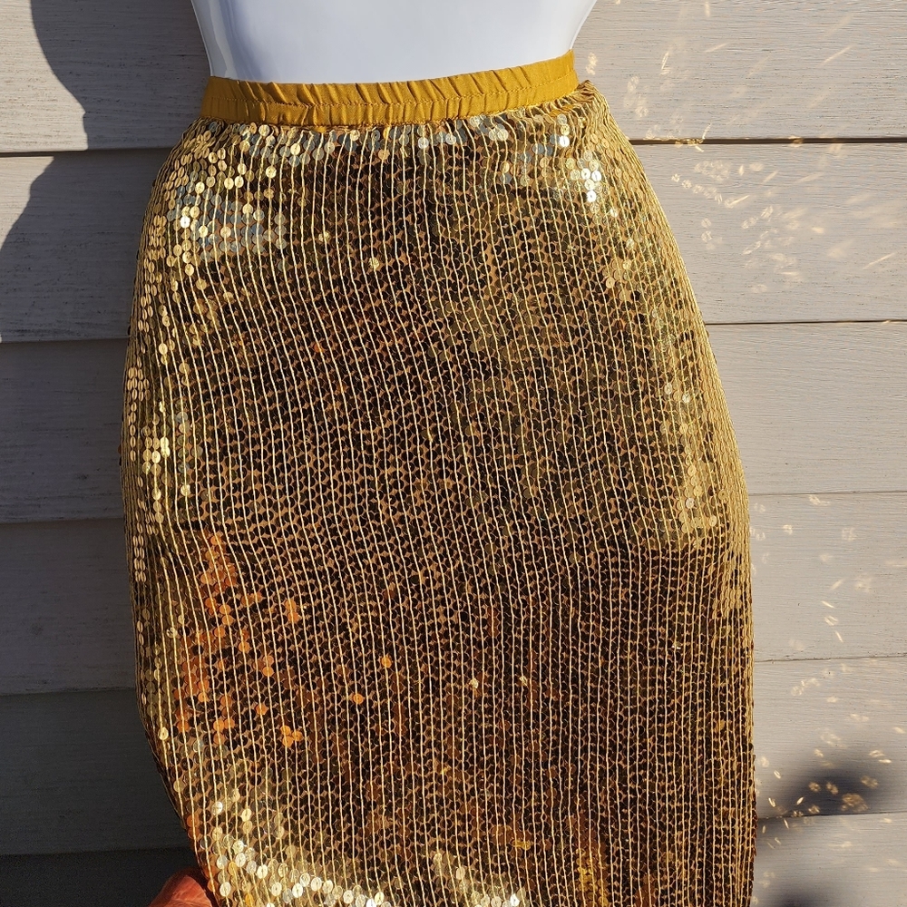 Gold Silk Sequin Skirt - Picture 2 of 5